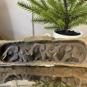 Beautiful Natural Hardwood sculpture of 3 elephants carved relief elephants